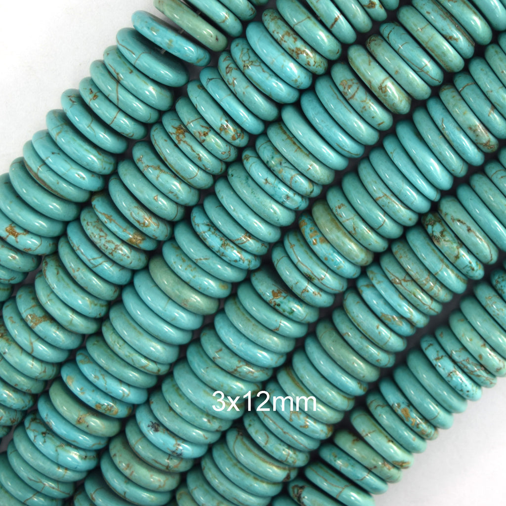 Greenish Blue Turquoise Rondelle Button Beads 15" Strand 6mm 8mm 10mm 12mm