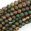 Matte Green Brown Tibetan DZI Agate Round Beads 15