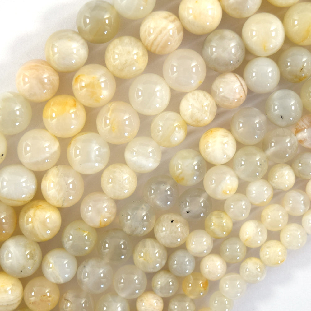 Natural Beige White Moonstone Round Beads Gemstone 15" Strand 6mm 8mm 10mm S3