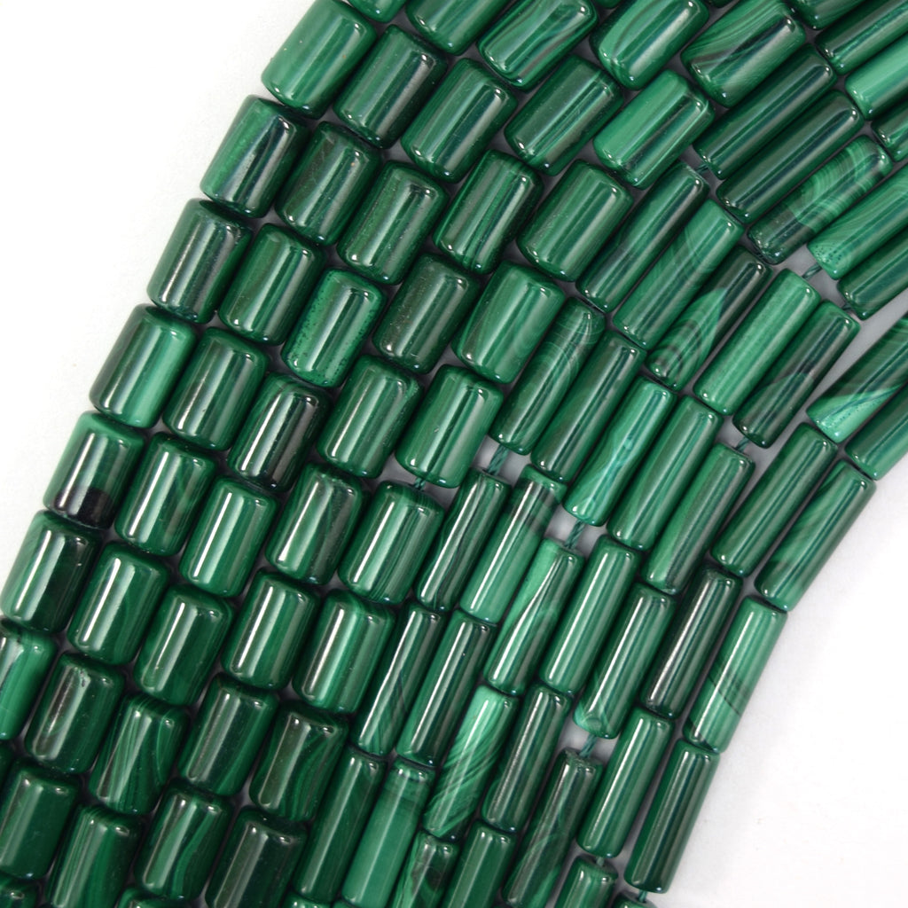 Natural Green Malachite Tube Cylinder Beads 15.5" Strand 4x13mm 6x10mm