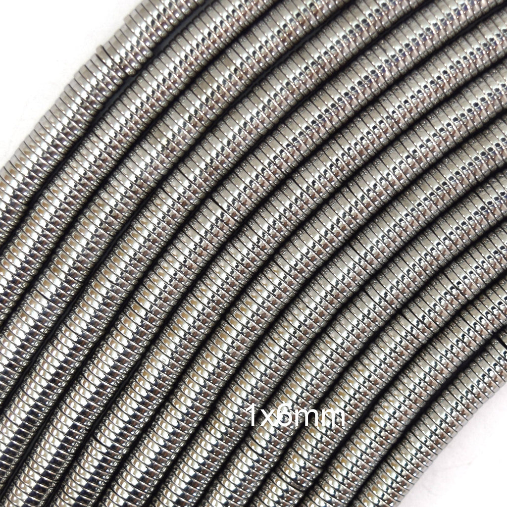 1mm Thick Silver Hematite Heishi Disc Slice Beads 15.5" Strand 1x4mm 1x6mm 1x8mm