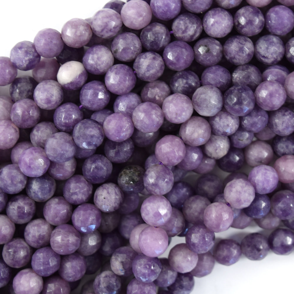 Natural Faceted Purple Lepidolite Round Beads Gemstone 15" 4mm 6mm 8mm 10mm