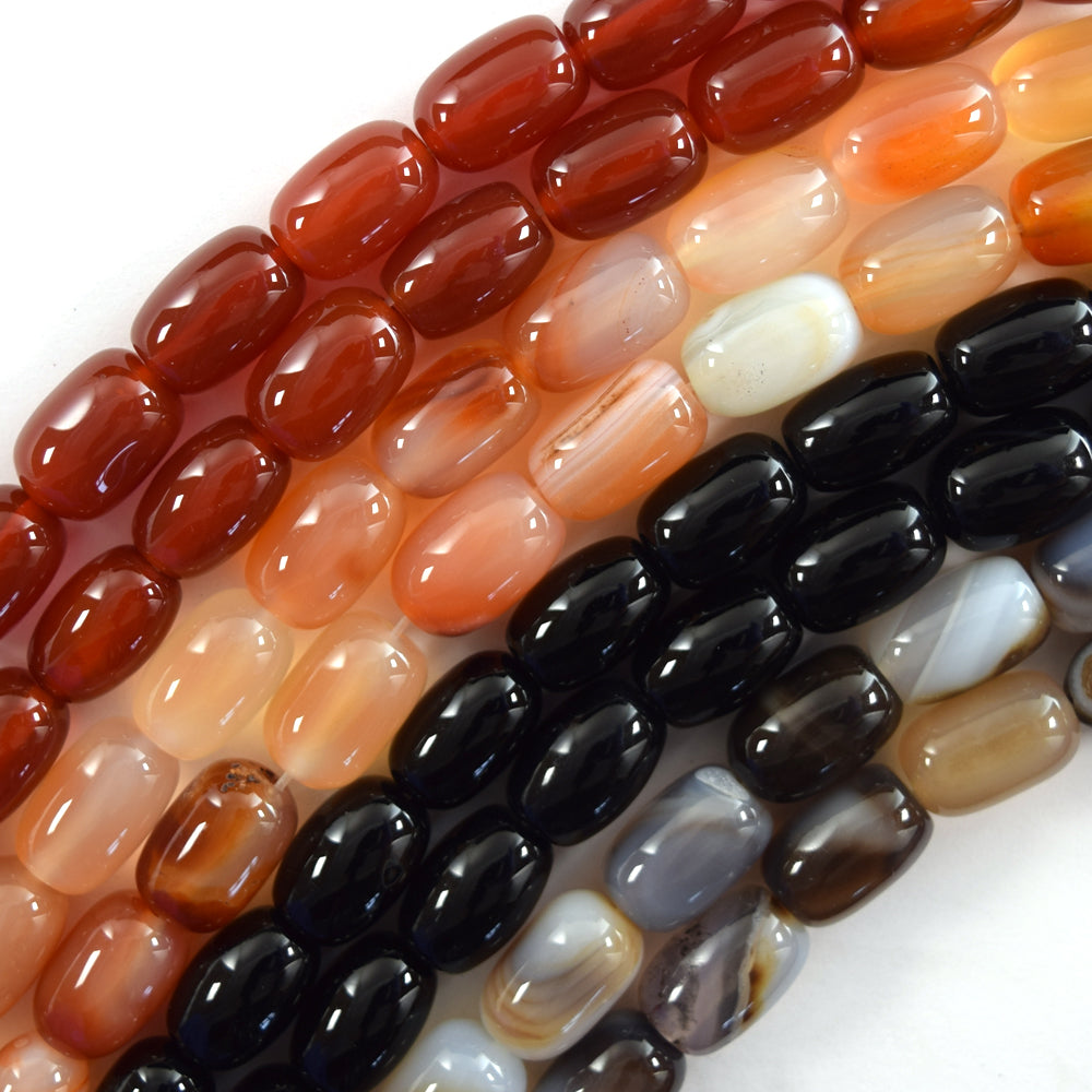 8x12mm Drum Barrel Beads 15" Strand Black Onyx Red Carnelian Black Grey Agate