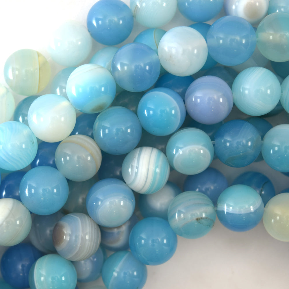 Sky Blue Stripe Agate Round Beads Gemstone 15.5" Strand 6mm 8mm 10mm