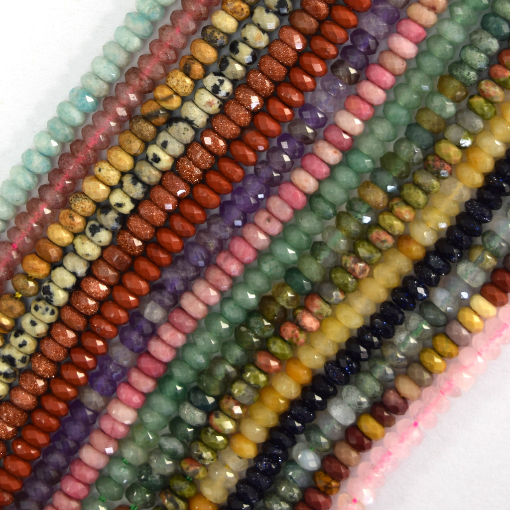 2x4mm Natural Faceted Various Gemstone Rondelle Button Spacer Beads 15" Strand