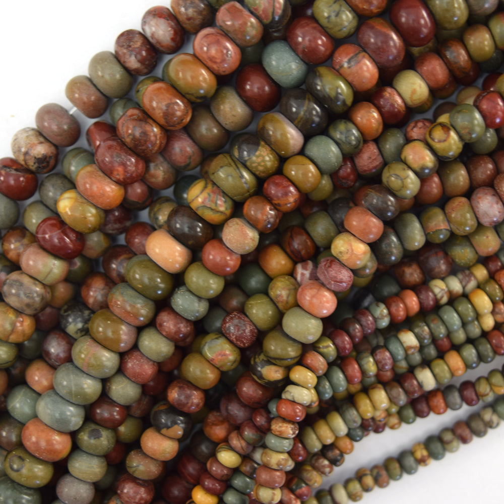 Natural Red Creek Picasso Jasper Rondelle Button Beads 15.5" Strand 4mm 6mm 8mm