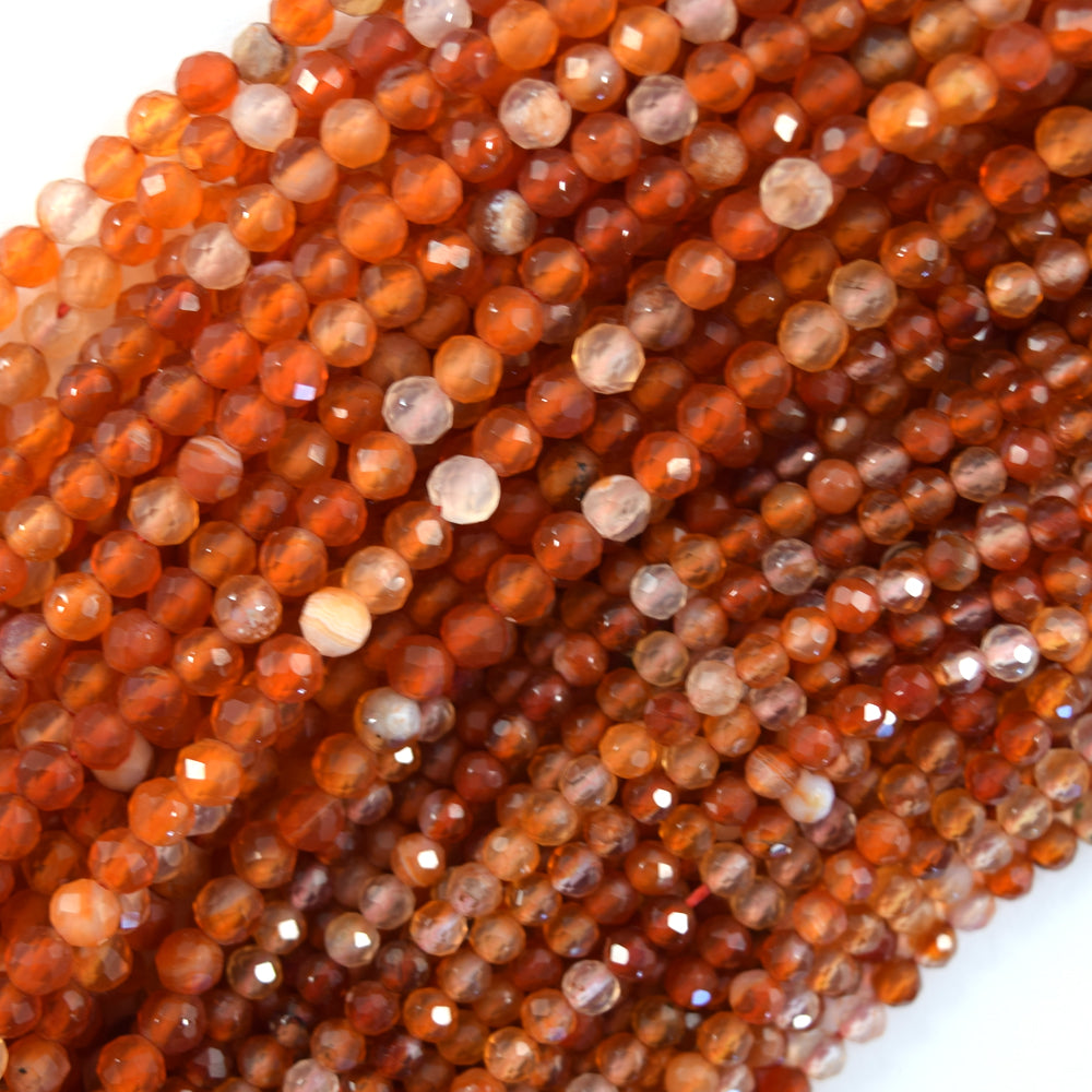 Natural Faceted Orange Red Carnelian Round Beads Gemstone 15" Strand 3mm 4mm 6mm