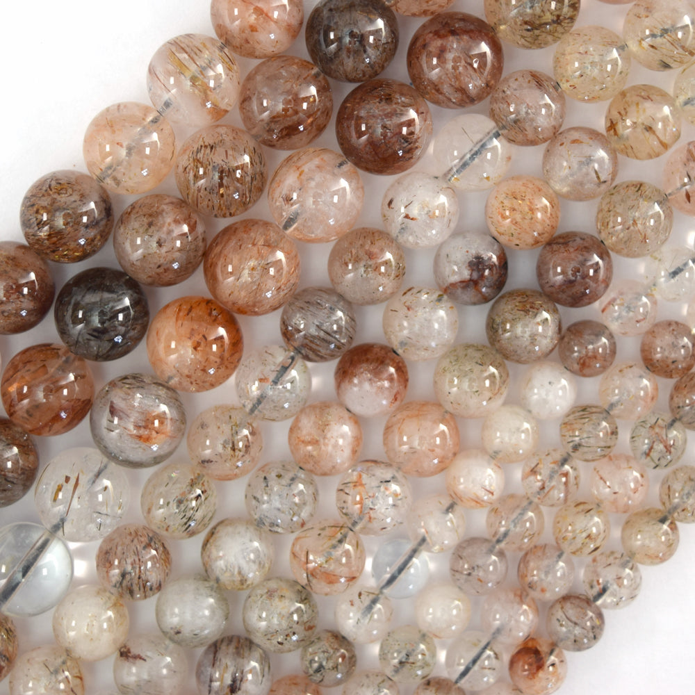 Natural Black Gold Super Seven Rutilated Quartz Round Beads 15" 6mm 8mm 10mm