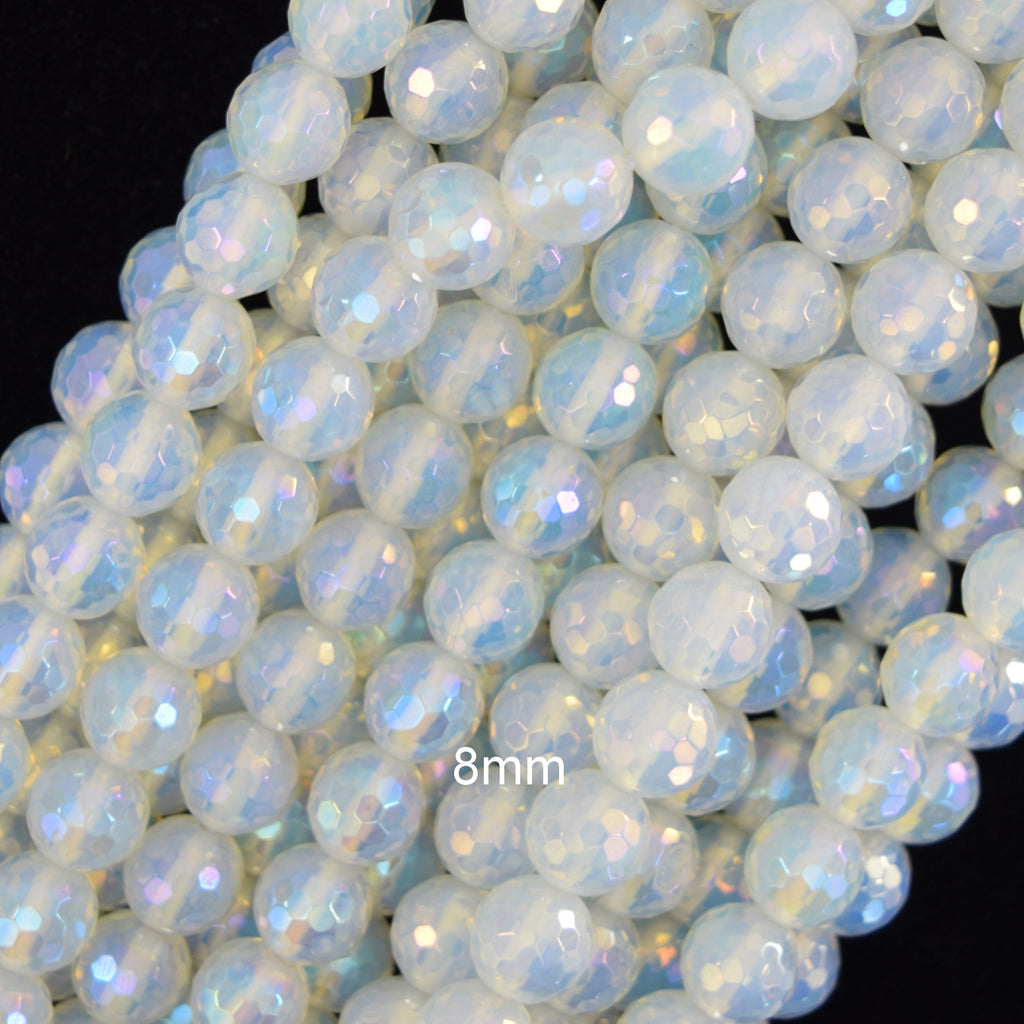 Mystic Titanium Faceted Opalite Quartz Round Beads 15" Strand 6mm 8mm 10mm