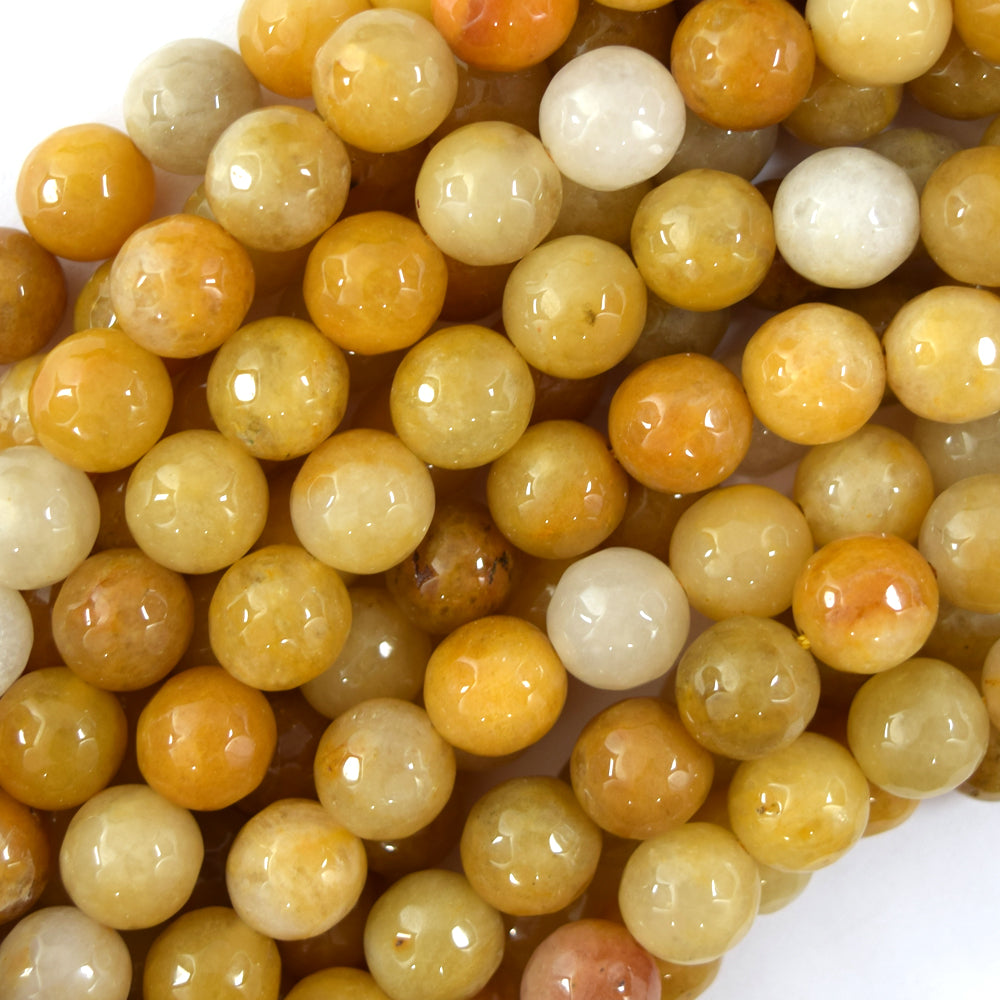Natural Faceted Yellow Jade Round Beads 15" Strand 4mm 6mm 8mm 10mm 12mm