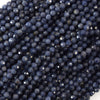 Natural Genuine Faceted Blue Sapphire Round Beads Gemstone 15.5