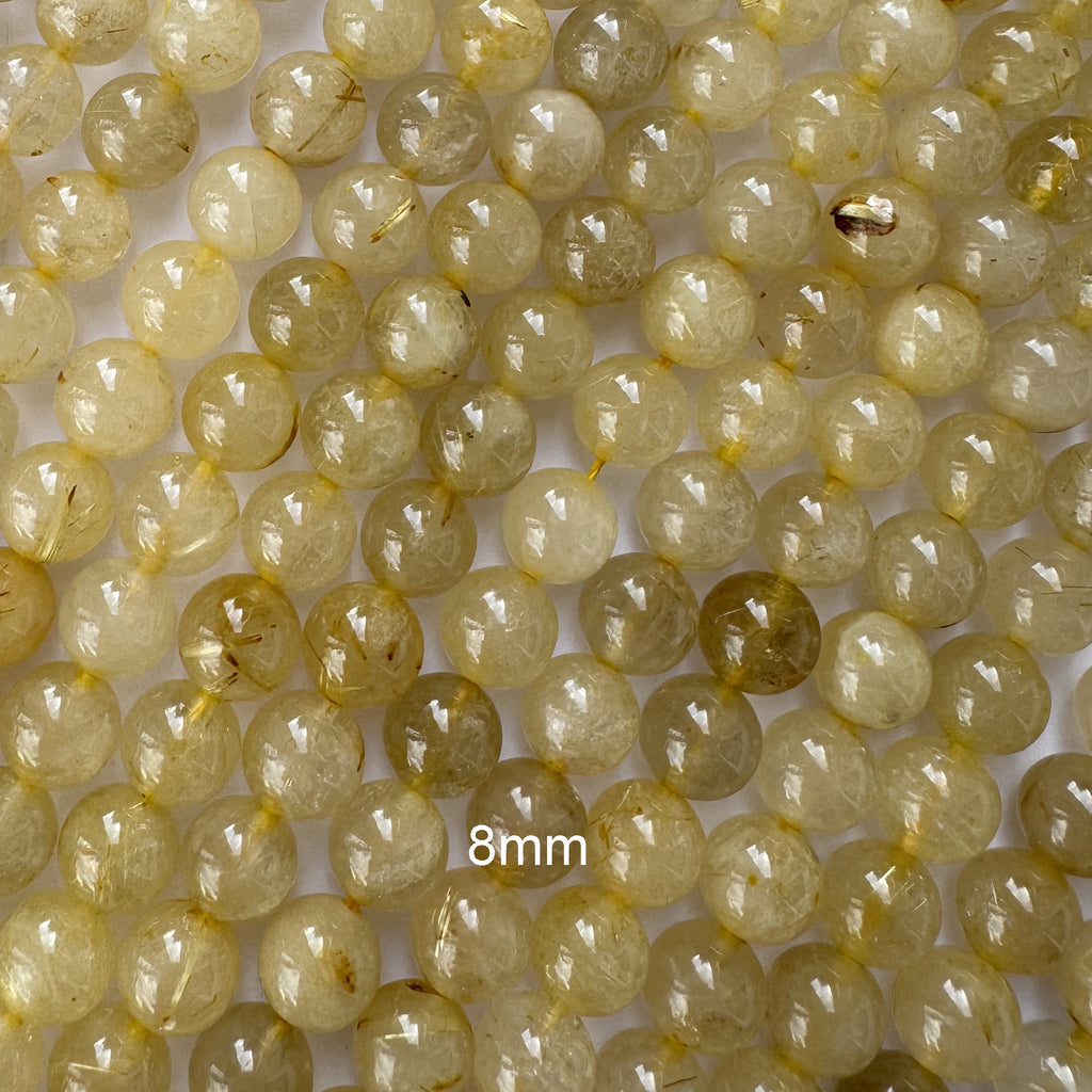 Natural Gold Rutilated Quartz Round Beads Gemstone 15" Strand 6mm 8mm 10mm