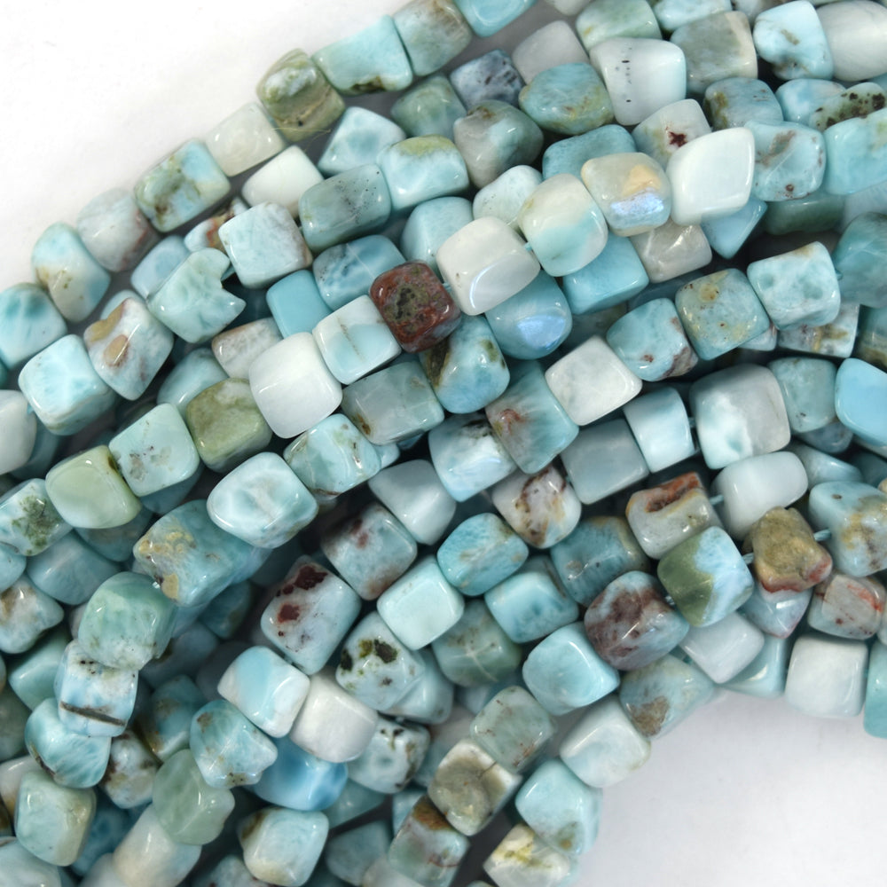 Natural Blue Larimar Cube Pebble Nugget Beads 15" Strand 6-7mm 6-8mm 7-9mm