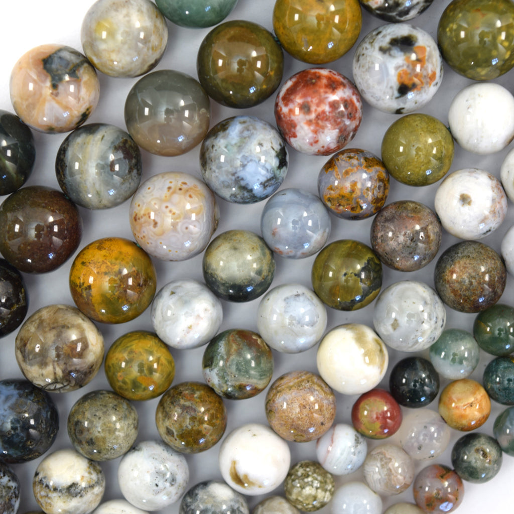 Natural Ocean Jasper Round Beads Gemstone 15" Strand 6mm 8mm 10mm S3