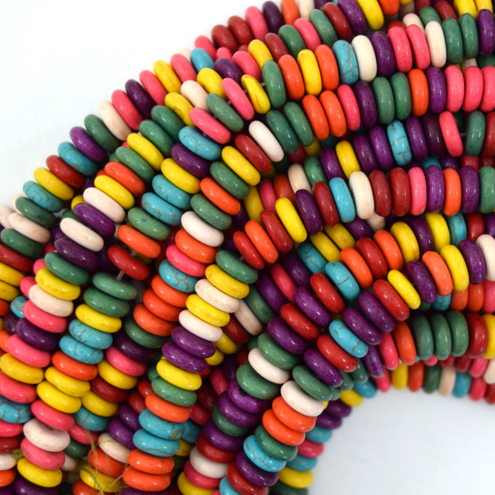 Multicolor Turquoise Rondelle Button Beads Gemstone 15" Strand 6mm 8mm 12mm