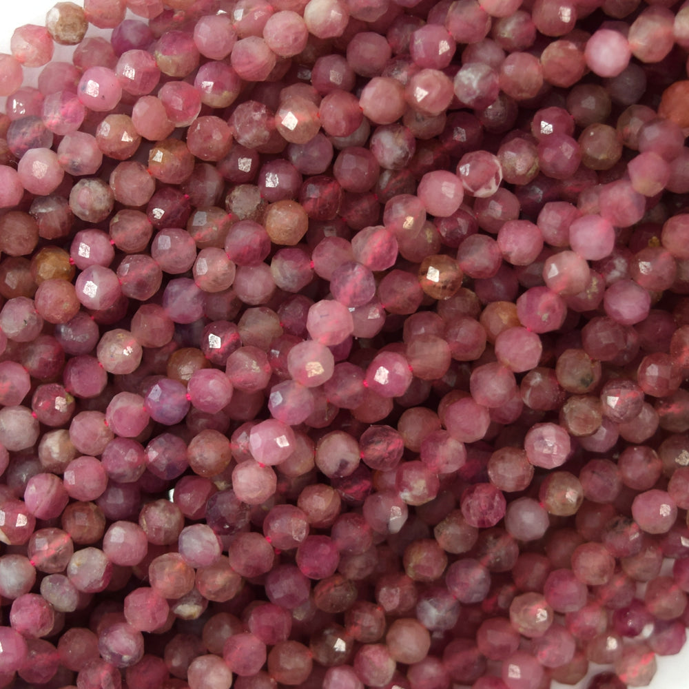 Natural Genuine Faceted Pink Red Ruby Round Beads 15.5" Strand 3mm 4mm