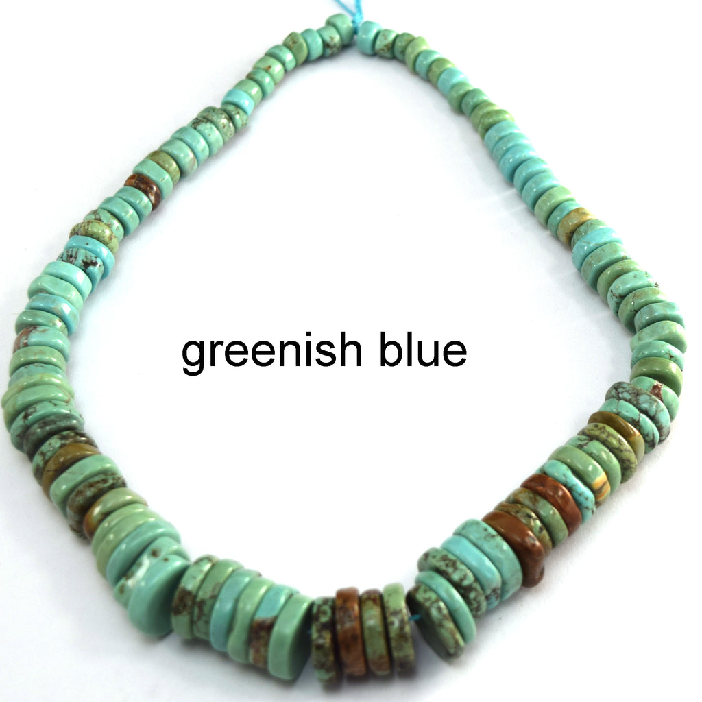 Graduated Turquoise Roundish Heishi Disc Beads Gemstone 16" Strand 7-15mm