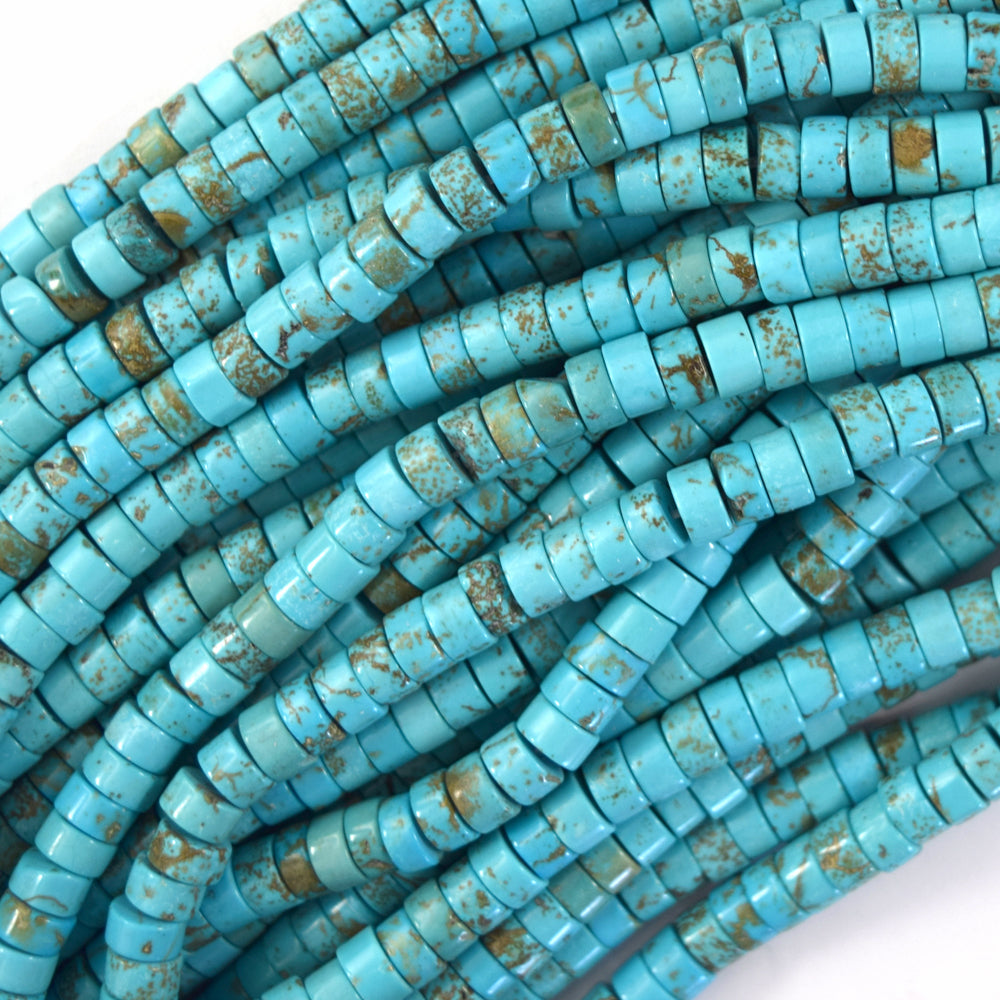 Brown Matrix Blue Turquoise Heishi Disc Beads Gemstone 15.5" Strand 4mm 6mm 8mm