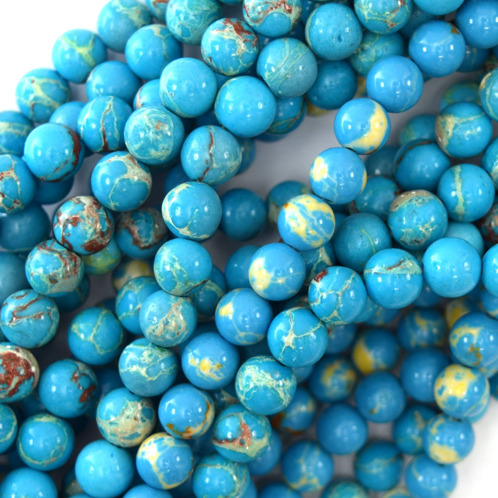 Synthetic Turquoise Blue Sea Sediment Jasper Round Beads 15.5" 6mm 8mm 12mm
