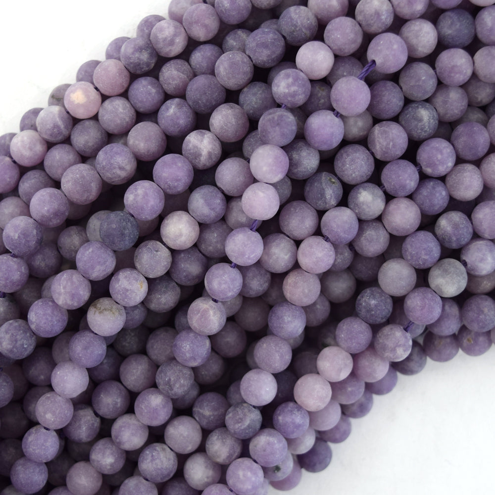 Natural Matte Purple Lepidolite Round Beads 15.5" Strand 4mm 6mm 8mm 10mm