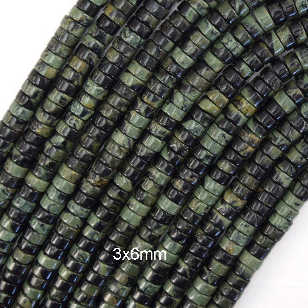 Natural Green Kambaba Jasper Heishi Disc Beads 15.5" Strand 2x4mm 4x6mm