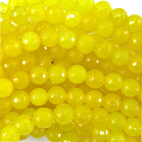 Faceted Yellow Colored Jade Round Beads Gemstone 15" Strand 6mm 8mm
