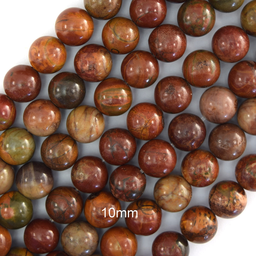 Natural Red Creek Picasso Jasper Round Beads 15" Strand 4mm 6mm 8mm 10mm 12mm