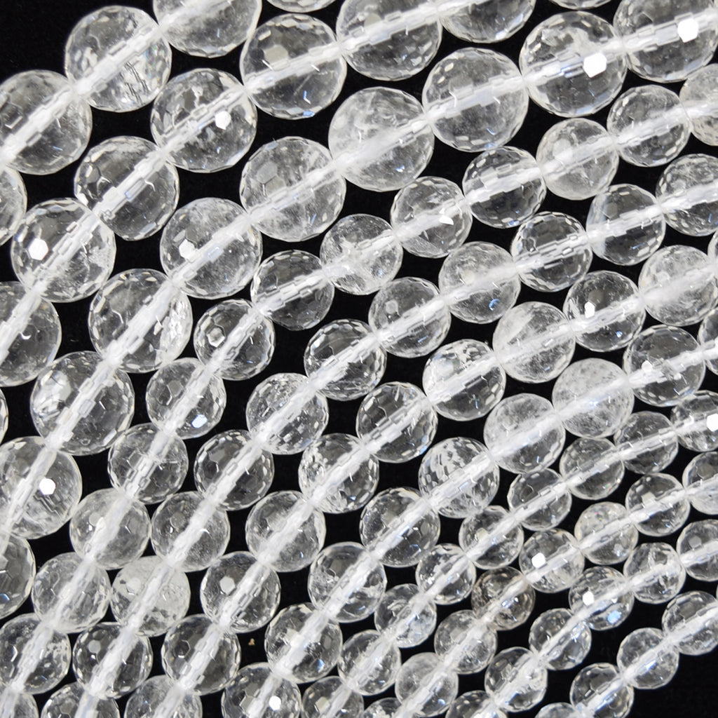 Natural Faceted Clear Crystal Quartz Round Beads 15" Strand 3mm 4mm 6mm 8mm 10mm