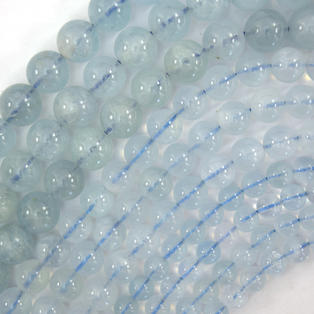 AA Natural Blue Aquamarine Round Beads Gemstone 15" Strand 6mm 8mm 10mm S3