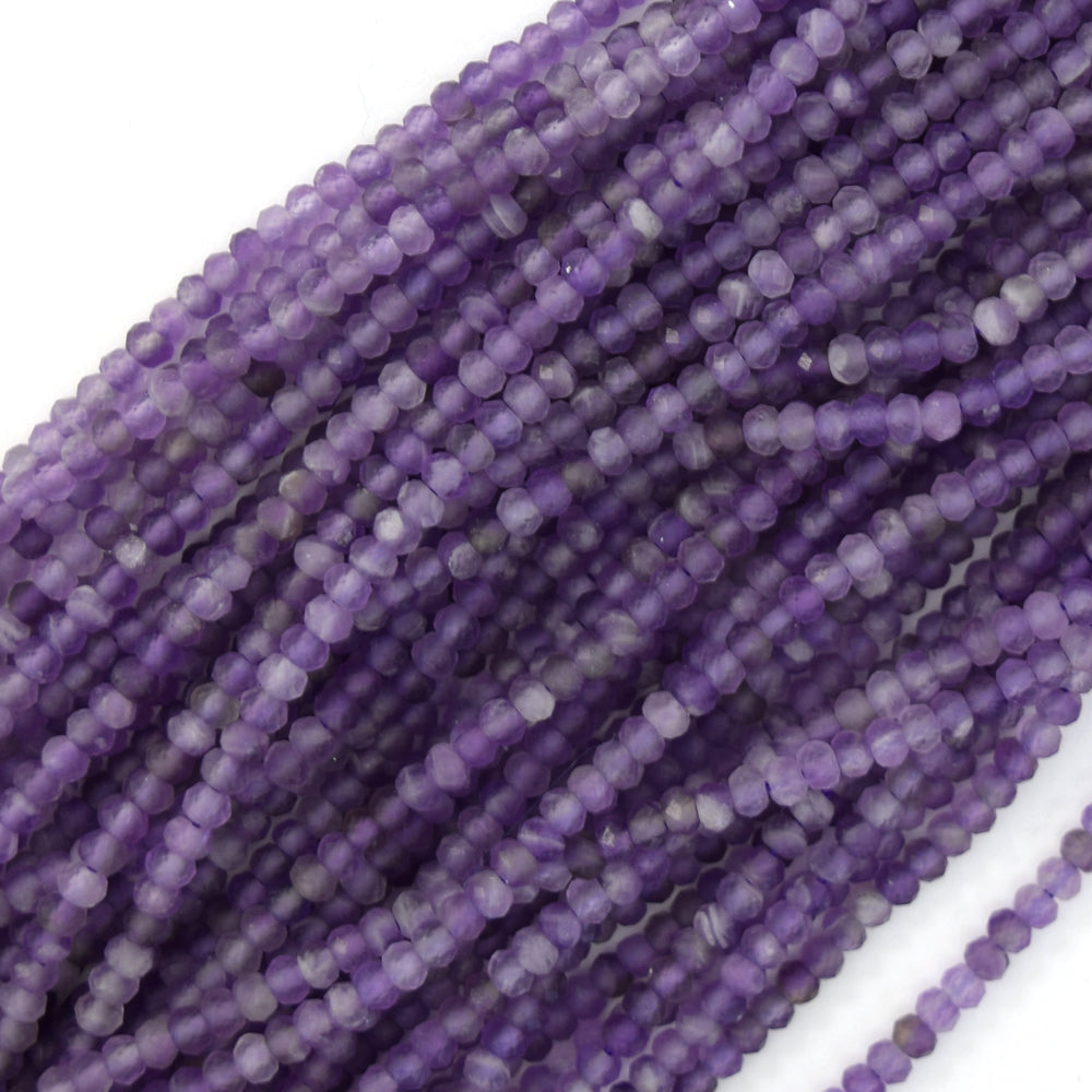 Natural Faceted Purple Amethyst Rondelle Button Beads 15" Strand 3mm 4mm