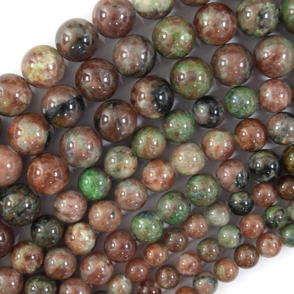 Natural Red Green Garnet Round Beads 15" Strand 6mm 8mm 10mm