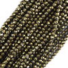 Natural Micro Faceted Pyrite Round Beads Gemstone 15.5