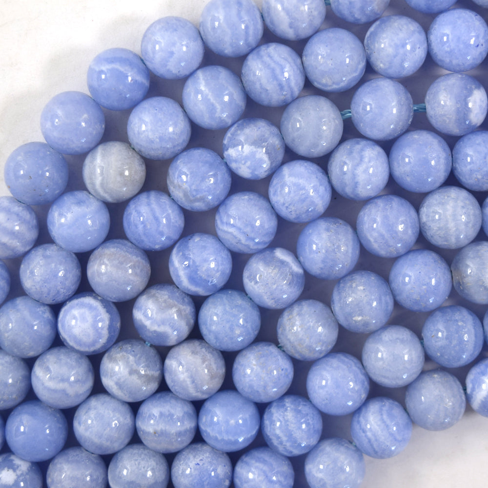 Colored Blue Lace Agate Round Beads Gemstone 15" Strand 6mm 8mm 10mm