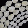 White Mother Of Pearl MOP Carved Leaf Beads Gemstone 15.5