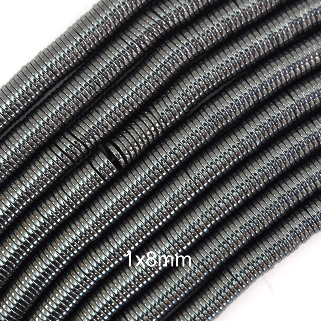 1mm Thick Black Hematite Heishi Disc Slice Beads 15.5" Strand 1x4mm 1x6mm 1x8mm