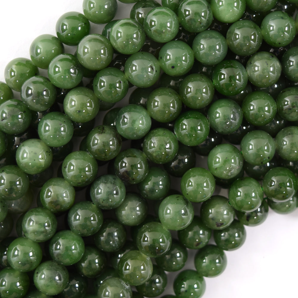 Natural Green Canada Jade Round Beads Gemstone 15" Strand 6mm 8mm 9.5mm