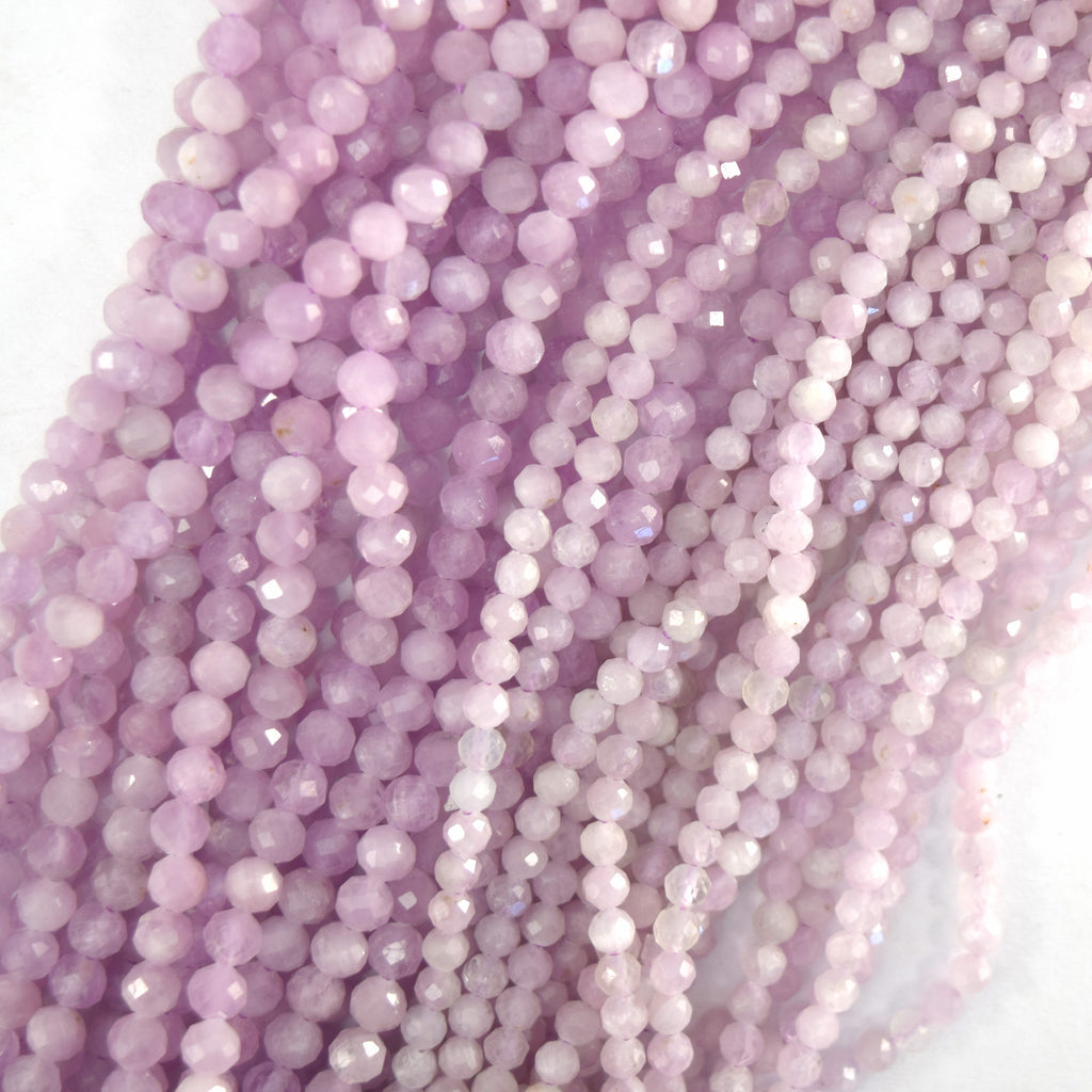 AA Natural Micro Faceted Light Purple Kunzite Round Beads 15.5" Strand 3mm 4mm