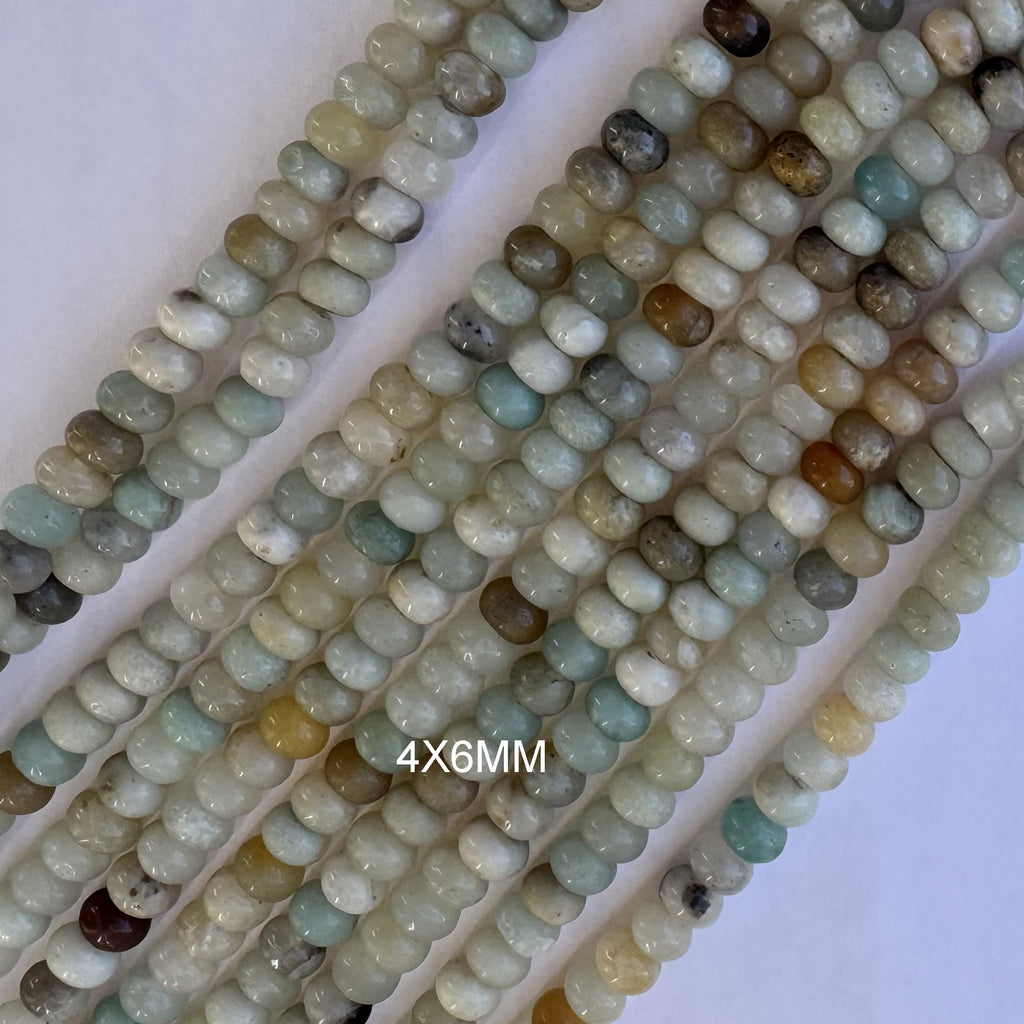 Natural Multicolor Amazonite Rondelle Button Beads 15" Strand 4mm 6mm 8mm