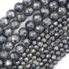 Mystic Titanium Faceted Gray Labradorite Larvikite Round Beads 15