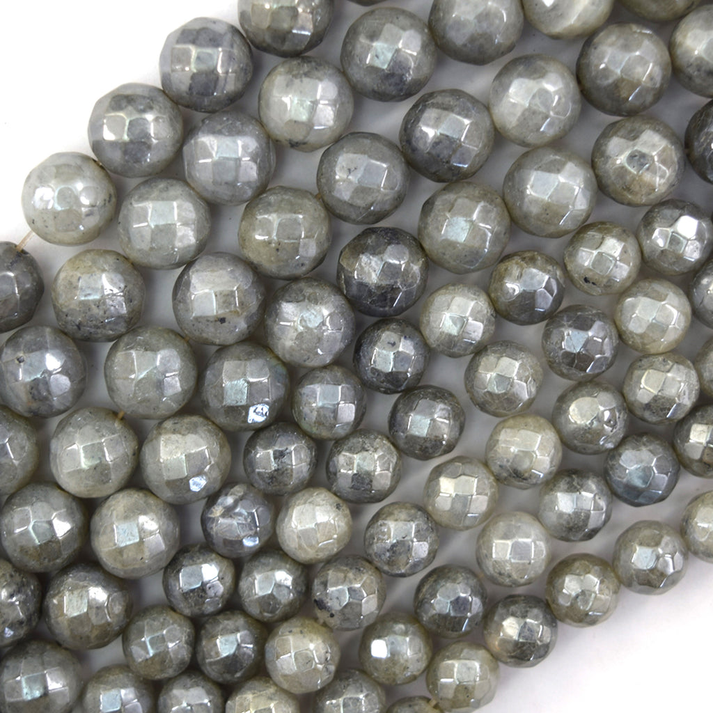 Mystic Titanium Faceted Gray Labradorite Round Beads 14.5" Strand 8mm 10mm