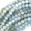 Natural Faceted Blue Aquamarine Round Beads 15.5