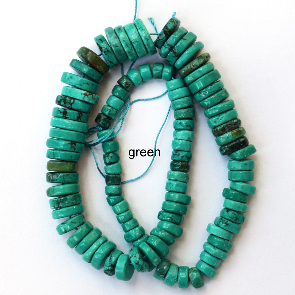 Graduated Turquoise Roundish Heishi Disc Beads Gemstone 16" Strand 7-15mm