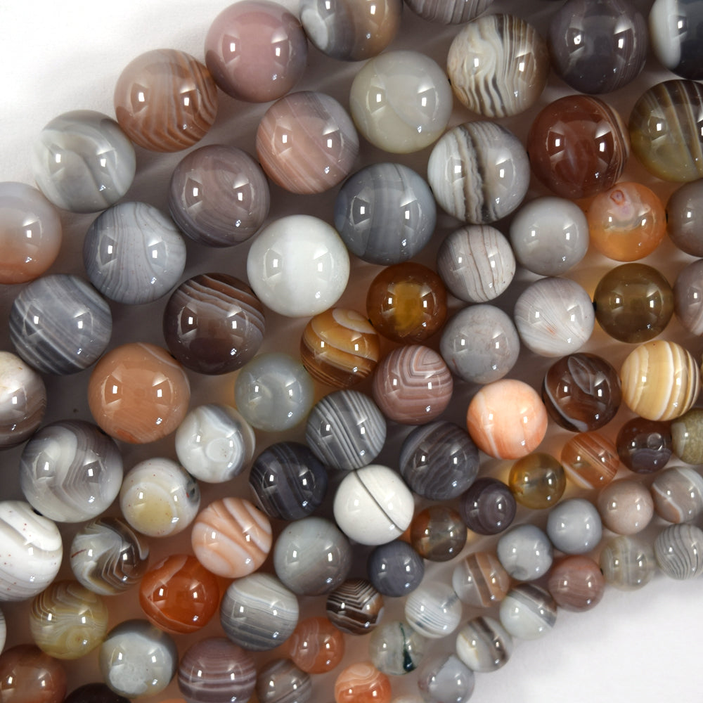 AA Natural Pink Grey Botswana Agate Round Beads 15" Strand 6mm 8mm 10mm S3