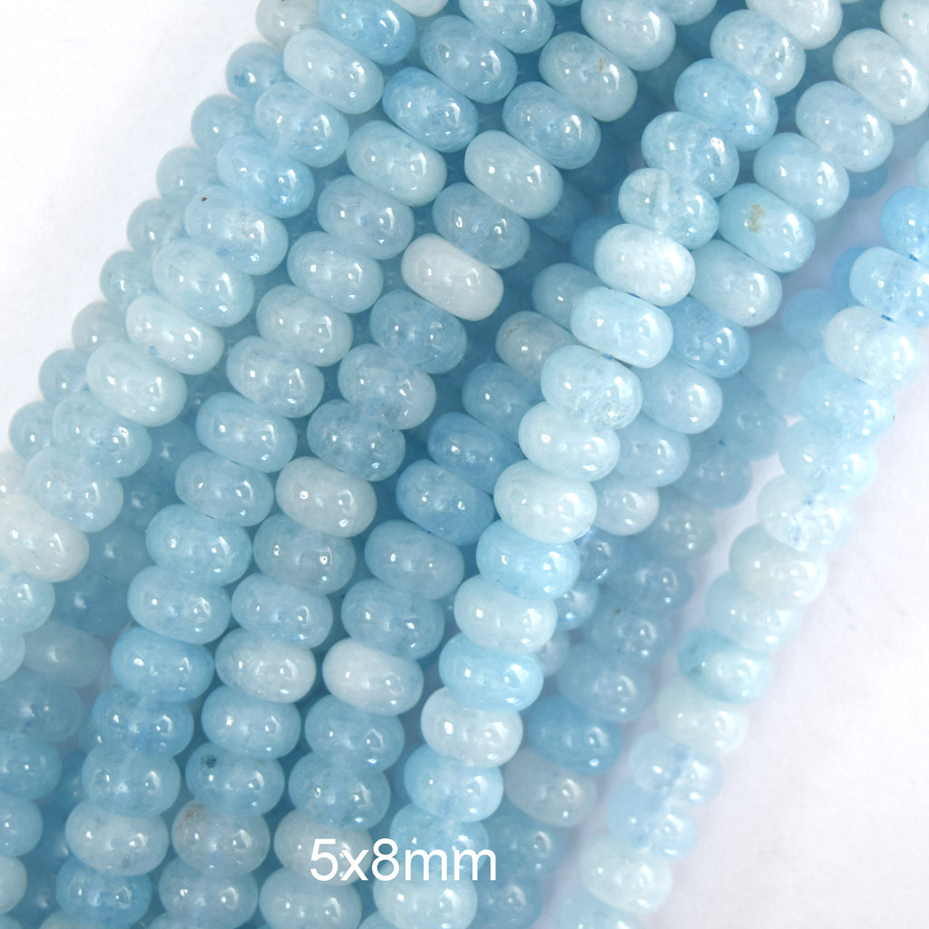 5x8mm light blue aquamarine quartz rondelle button beads 15" strand 8mm
