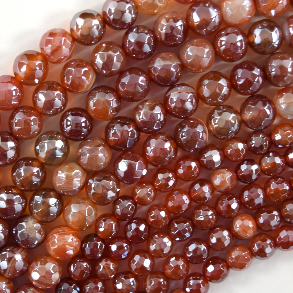 Mystic Titanium Faceted Red Stripe Agate Round Beads 15" Strand 6mm 8mm