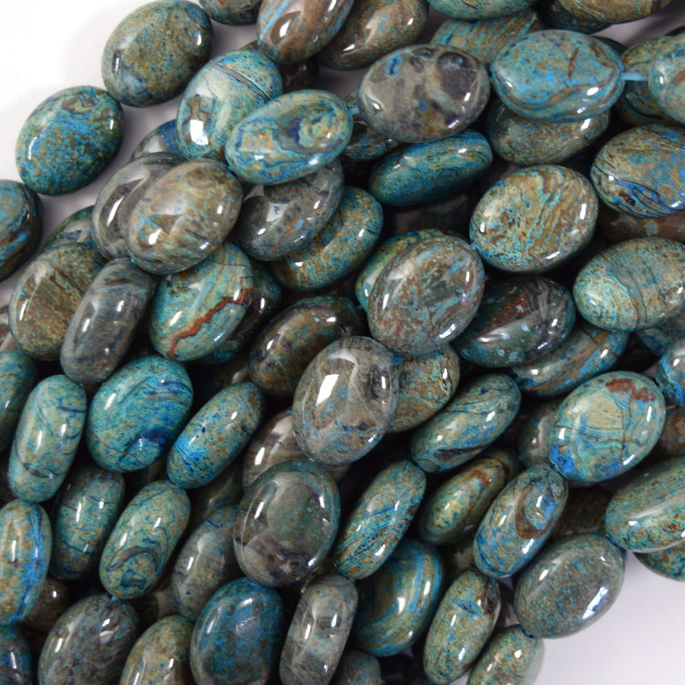 Brown Blue Turquoise Flat Oval Beads Gemstone 15" Strand 12x16mm 13x18mm