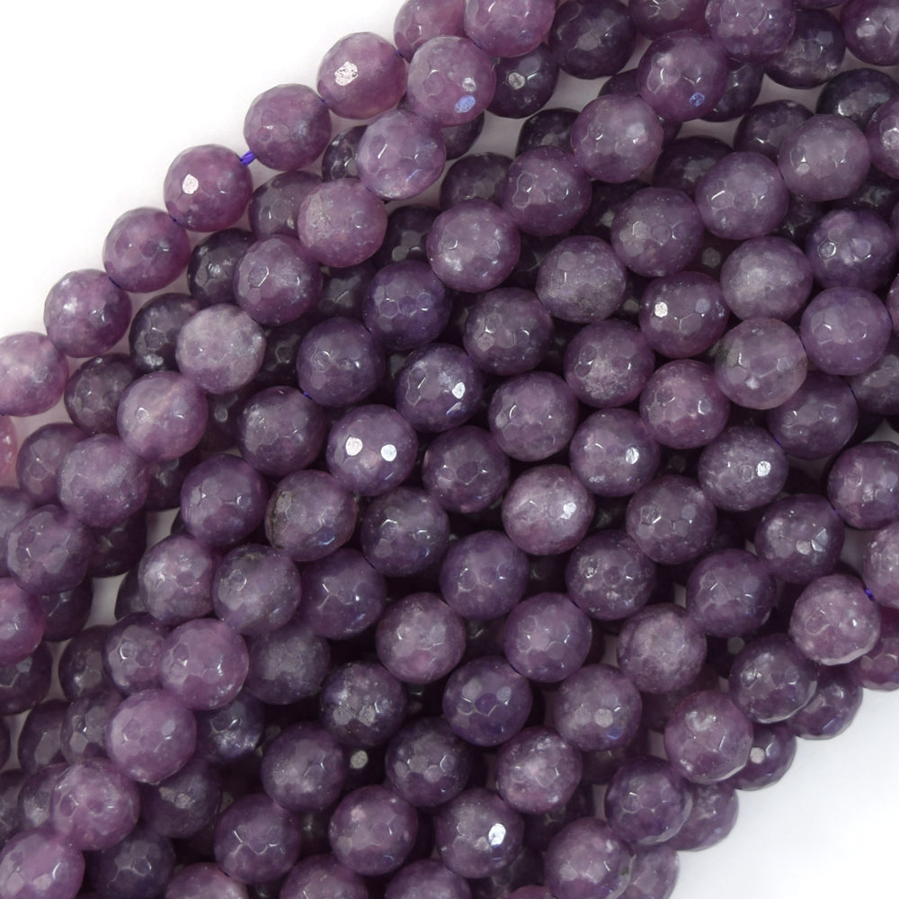 Natural Faceted Purple Lepidolite Round Beads Gemstone 15" 4mm 6mm 8mm 10mm