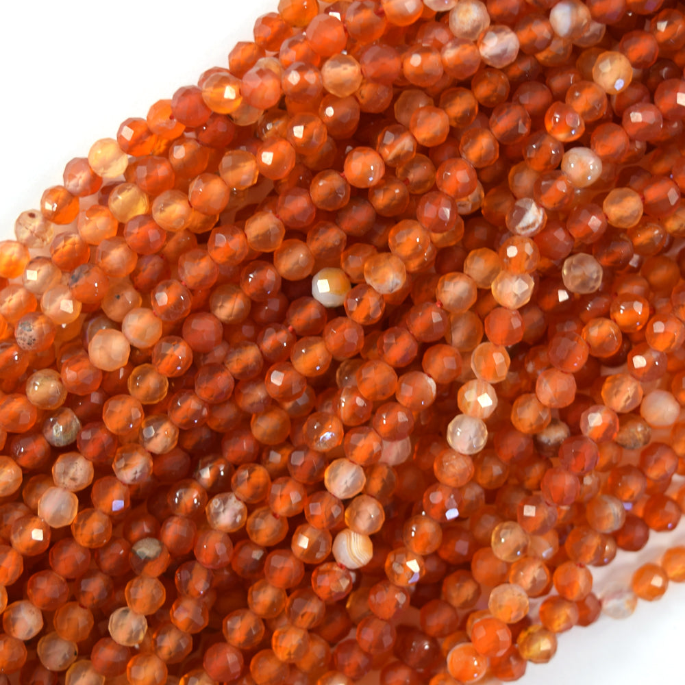 Natural Faceted Orange Red Carnelian Round Beads Gemstone 15" Strand 3mm 4mm 6mm