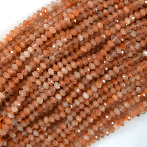 Natural Faceted Orange Sunstone Rondelle Button Beads 15.5" Strand 3mm 4mm