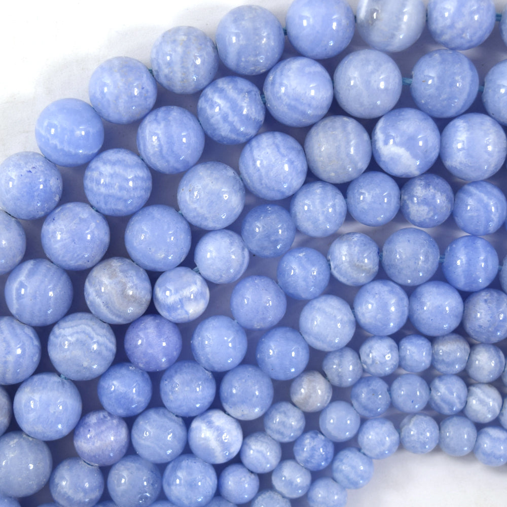 Colored Blue Lace Agate Round Beads Gemstone 15" Strand 6mm 8mm 10mm